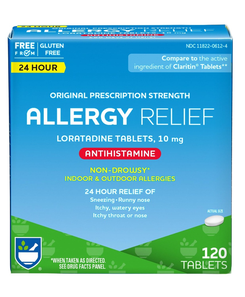 Rite Aid 24 Hour Loratadine 10 mg Allergia Relief Tabletit, 10 mg - 120 .