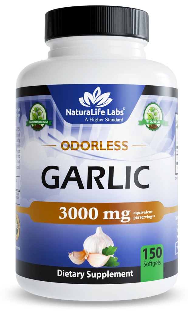 NaturaLife Labs Odorless Valkosipuli ... 3 000 mg Ekvivalentti per tarjoilu 150 Softgels...