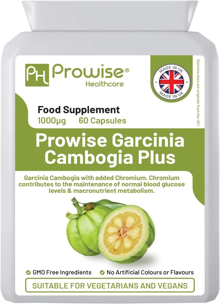 Garcinia Cambogia 1000mg 60 kapselia - UK Valmistettu GMP Standardit Prowise Healthcare - Sopii kasvissyöjille ja vegaaneille