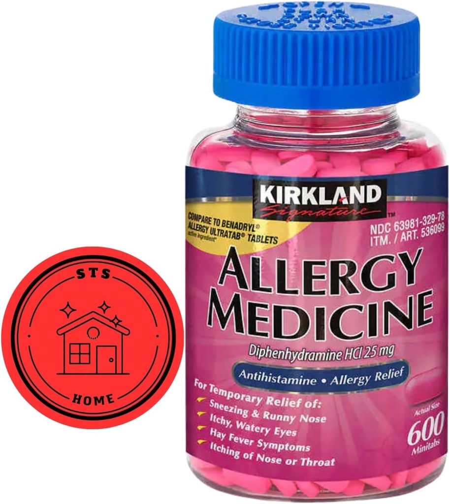 KirkIand Signature Allergialääke Difenhydramiini HCI 25 Mg, 600 minitabs + STS Sticker.