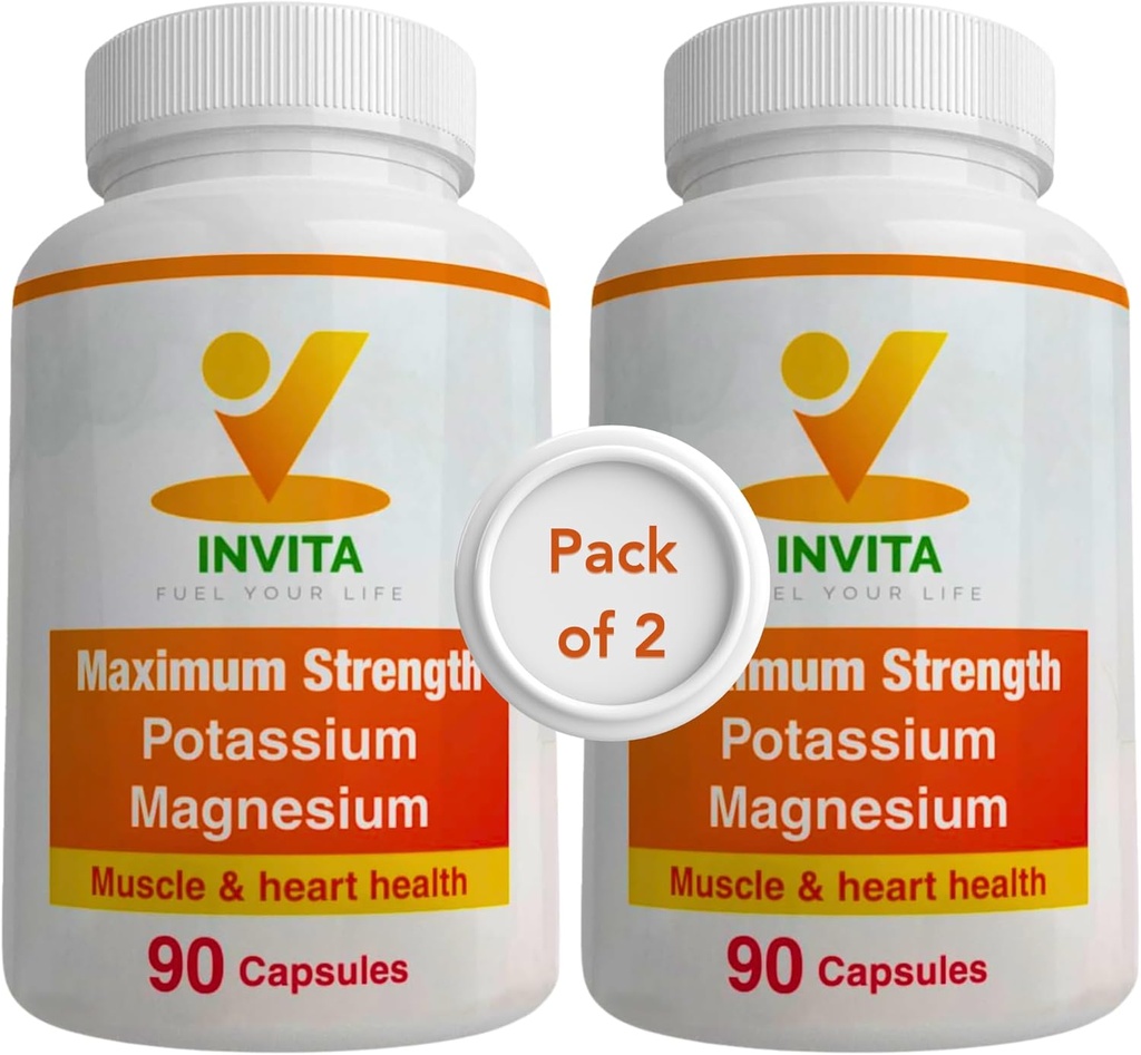 Invita Kalium Magnesium Supplement (180 kapslar) Hög Absorption Kalium Magnesium Komplex med Aspartat & Klorid - Stöder Kardiovaskulära, Muskler & Nerve Hälsa - Non GMO & Gluten Free