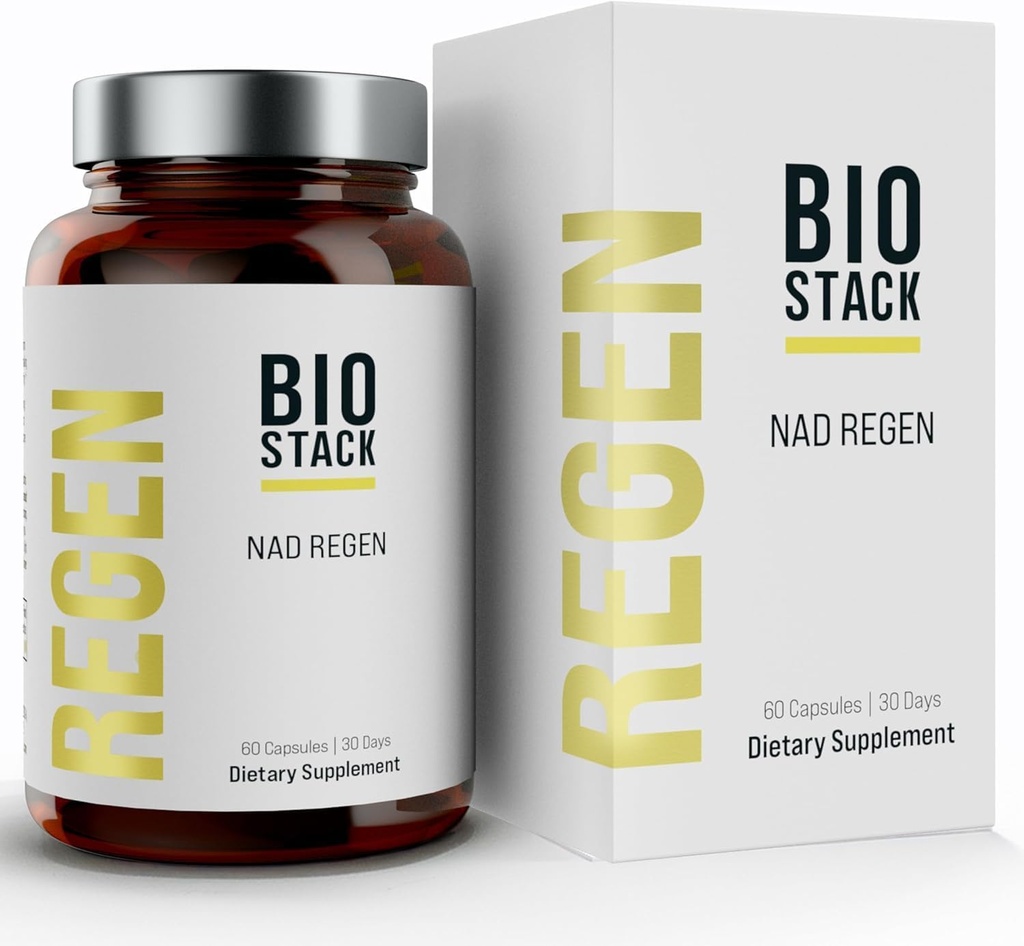 BIOSTACK NAD Regen - Avancerad NAD+ Tillägg med NAD3, Yüth Spermidine, Resveratrol, Niacinamide | NMNH Alternative | Anti Aging, Longevity & Cellular Health, Vitamin B3 Complex (180 kapslar)