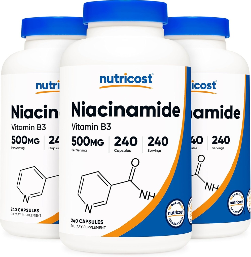 Nutricost Niacinamidi (Vitamin B3) 500 mg, 240 kapselia (3 pulloa)