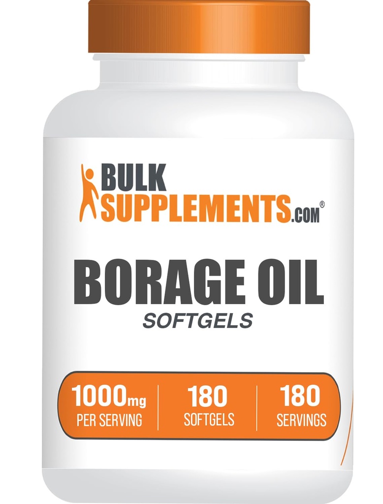 BulkSupplements.com Borage Oil Softgels - Gamma Linoleenihappo Supplement, Borage Oil Supplements, Borage Oil 1000mg - Gluteeniton, 1 Softgel per Serving, 180 Count (Pakkaus 1)