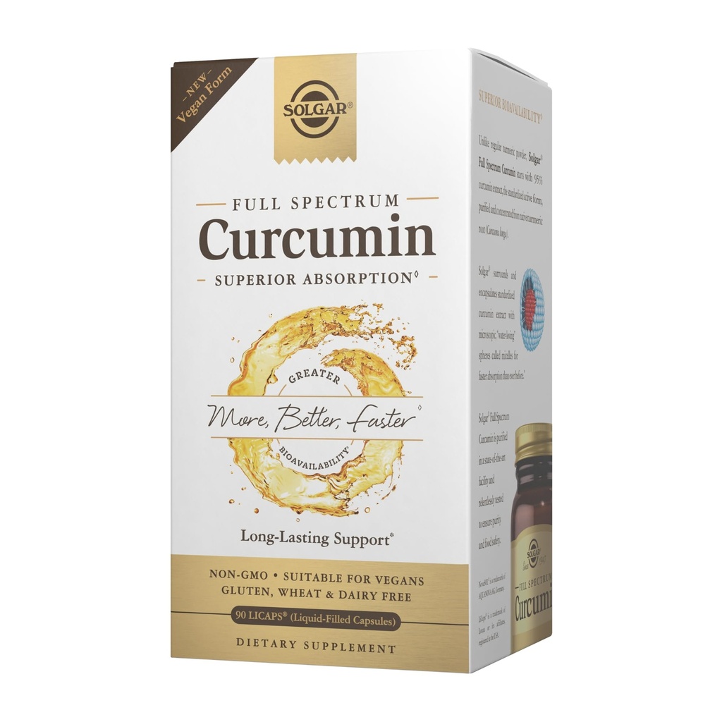 Solgar Full Spectrum Curcumin - 90 LiCaps - Superior Absorption - Brain, Joint & Immune Health - Non-GMO, Vegan, Gluten Free, Dairy Free - 90 portioner
