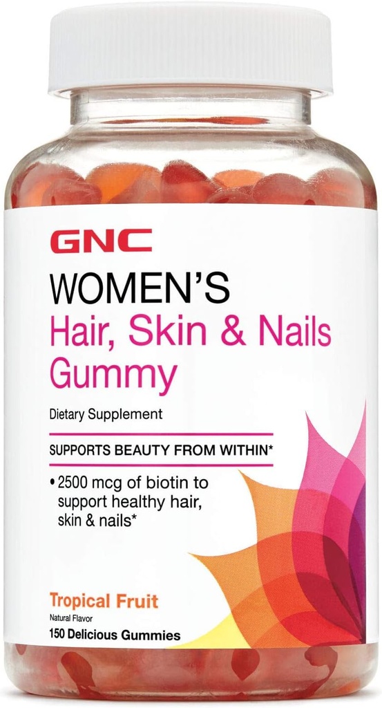 GNC naisten hiukset, iho & kynnet Gummy - Tropical Fruit, 150 Gummies, sisältää Biotiini vahvat ja terveet hiukset, iho ja kynnet