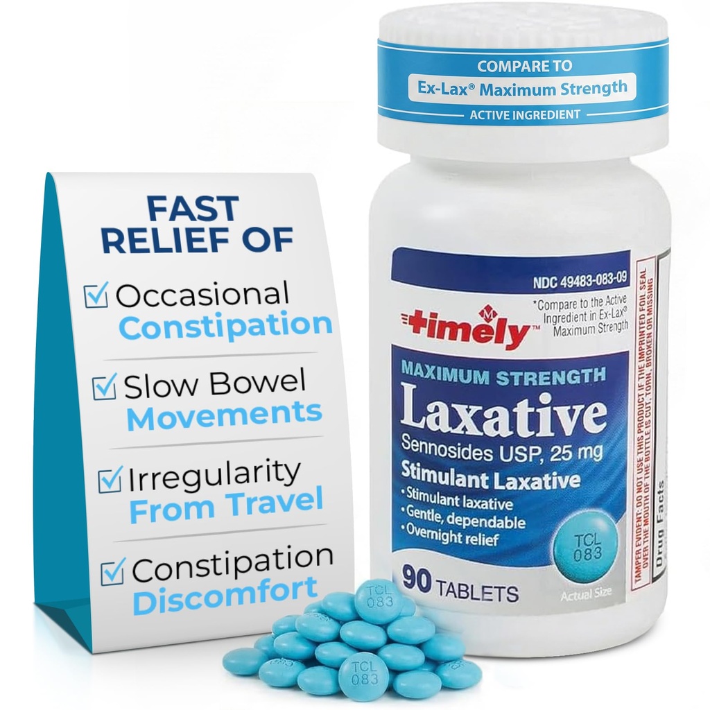Time-Cap LBS, INC. Ajallisesti - Max Laksatives - 90 Maximum Strength Tablets - 25 mg Sennosides Laksatiivinen - Satunnainen Ummetus helpotus, paras laksatiiveja Ummetus Nopea toiminta
