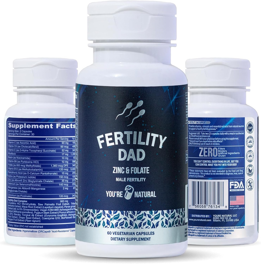 Du är NATURAL Male Fertility Vitamins, Optimal Sperm Count, Motility och styrka, Ashwagandha, Folic Acid 800 mcg, Magnesium, Maca Root, L-karnitin, Vitamin C, E, D3, Zink | 30 Day Supply