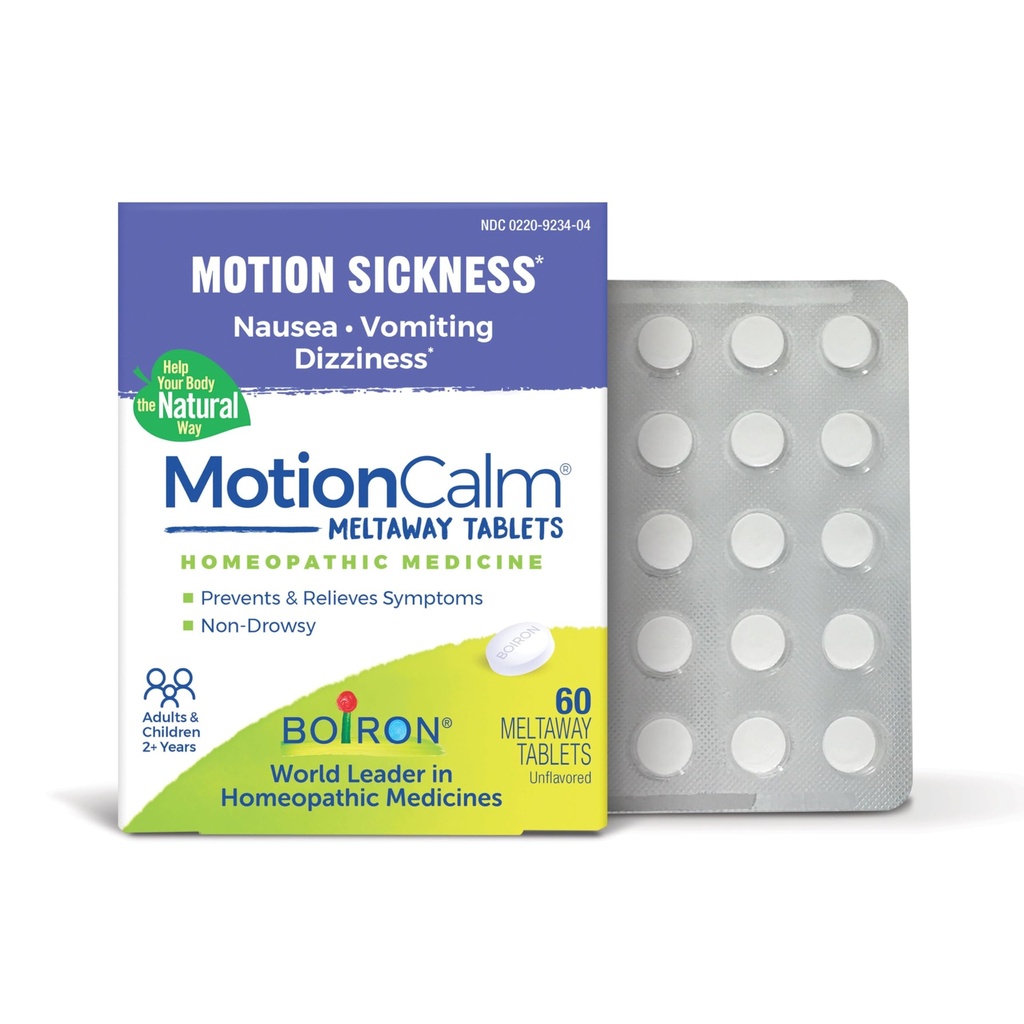 Boiron MotionCalm Relief for Pahoinvointi, oksentelu tai huimaus liittyvät Motion Sairauden vuoksi matkustaa, huviajelu ja videopelit tai VR - Non-Drowsy - 60 Count