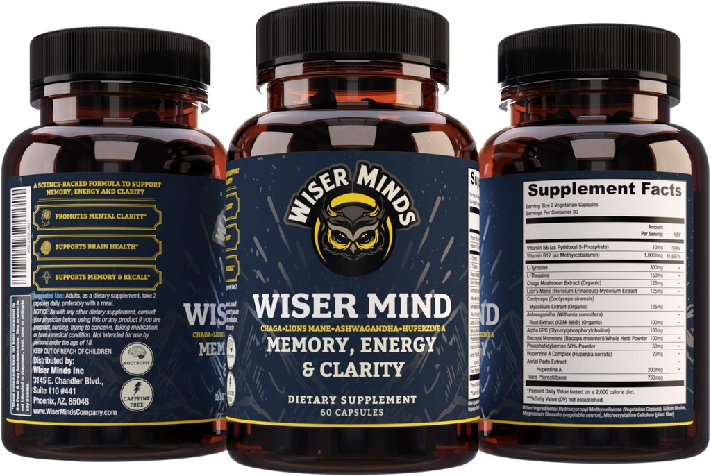 Nootropic ... Muisti, tarkennus, mielen selvyys Täydennys Lions Mane Ashwagandha