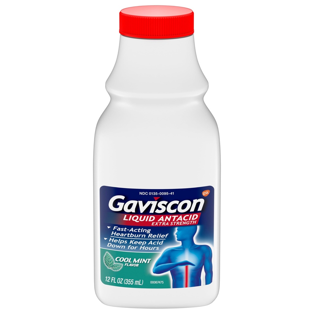 Gaviscon Extra Strength Cool Mint Liquid Antacid för Fast-Acting Heartburn Relief, 12 Ounces