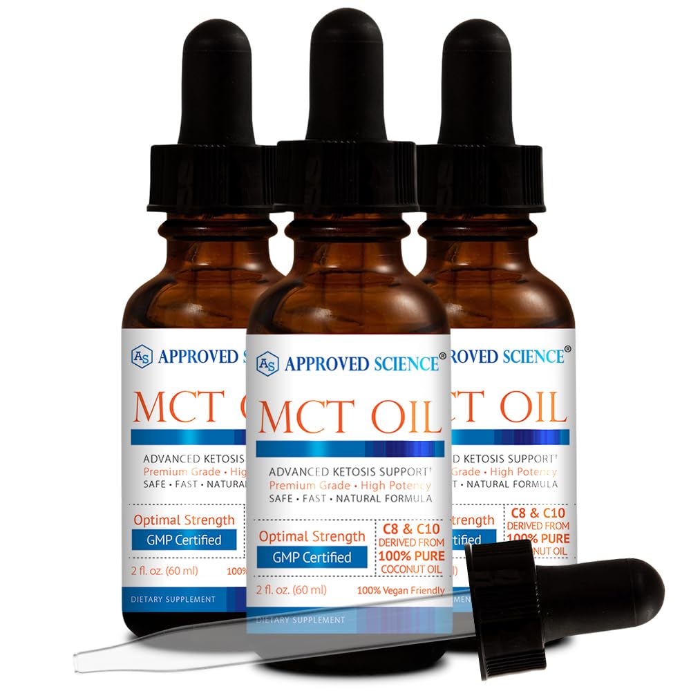 Hyväksytty Science® MCT Oil - Pure Medium-Chain Triglyseridi (MCT) -öljy, joka on saatu Caprylic Acid (C8) ja Capric Acid (C10) -vegan, 60 ml - 3 kpl pakkaus