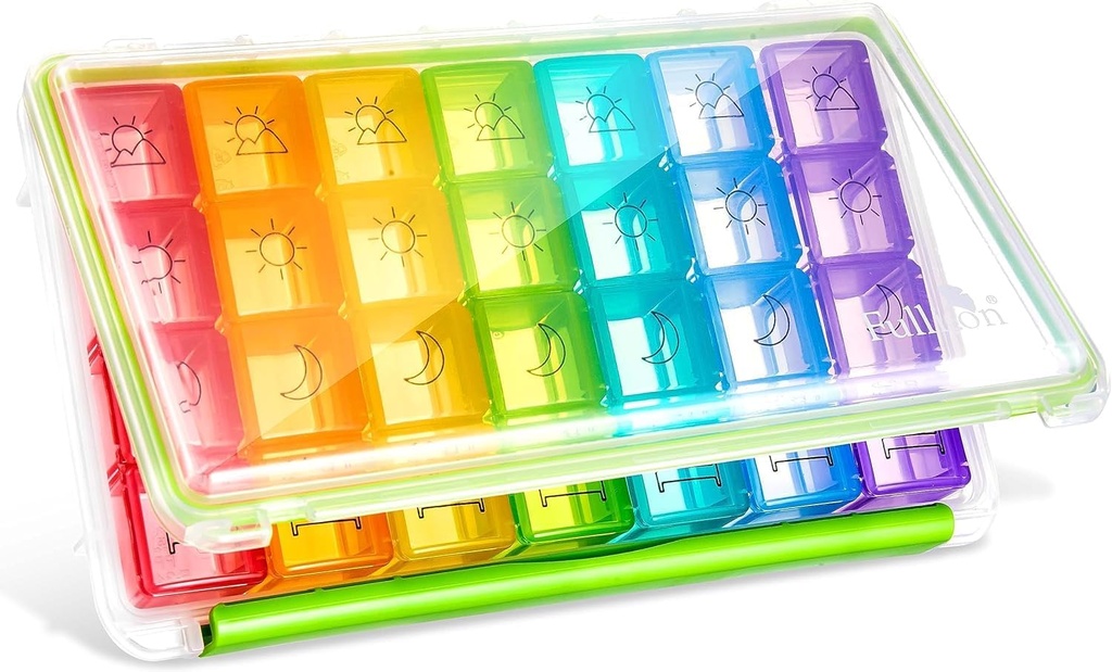 Fullicon Weekly Pill Organizer 4 Kertaa päivässä, Pill Box 7 Päivä matka, Kosteus-Proof Daily Pill Box Organizer, Suuri pilleri tapauksessa lääke, vitamiini, kalaöljy, ja täydentää (Clear ja vihreä)