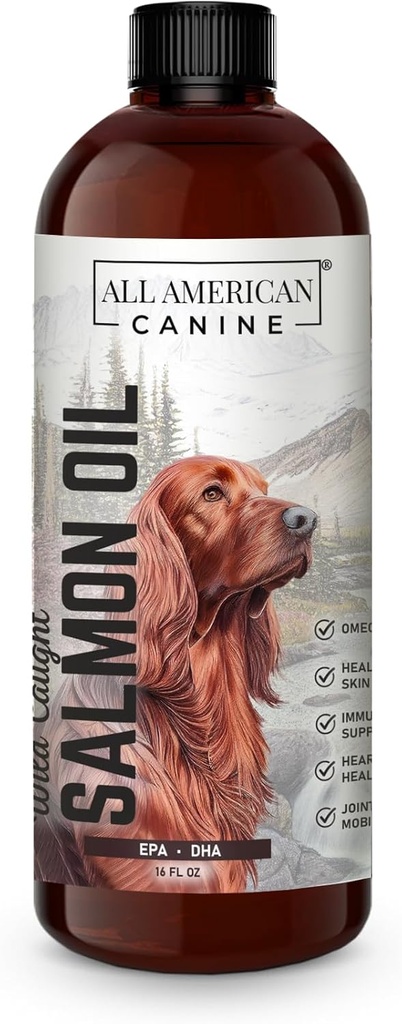 Wild fångad laxolja | Optimal källa Omega 3 Fiskolja Liquid Food Supplement för hundar hud, rock, gemensam och immun hälsa, 16 fl oz
