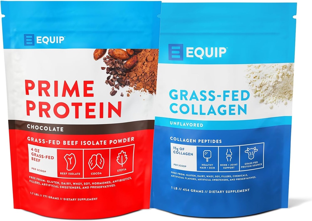 Equip Foods Prime Protein Powder Chocolate & Grass Fed Collagen Powder