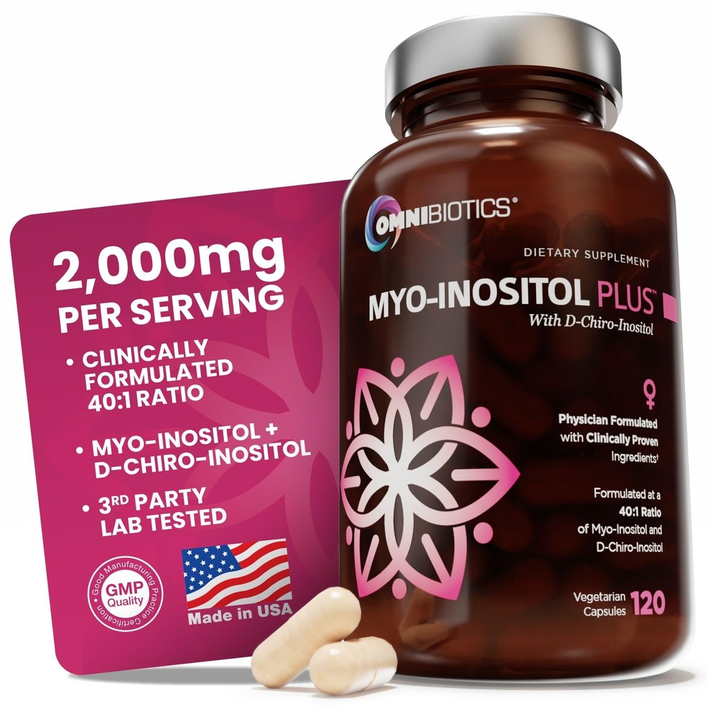OmniBiotics Myo-Inositol & D-Chiro Inositol täydentää 40:1 Ratio Hormoni Balance naisille - Naiset täydentää tukea Lisääntymisterveys & munasarjatoiminto. Ei-GMO - 120 vegaanikapselia