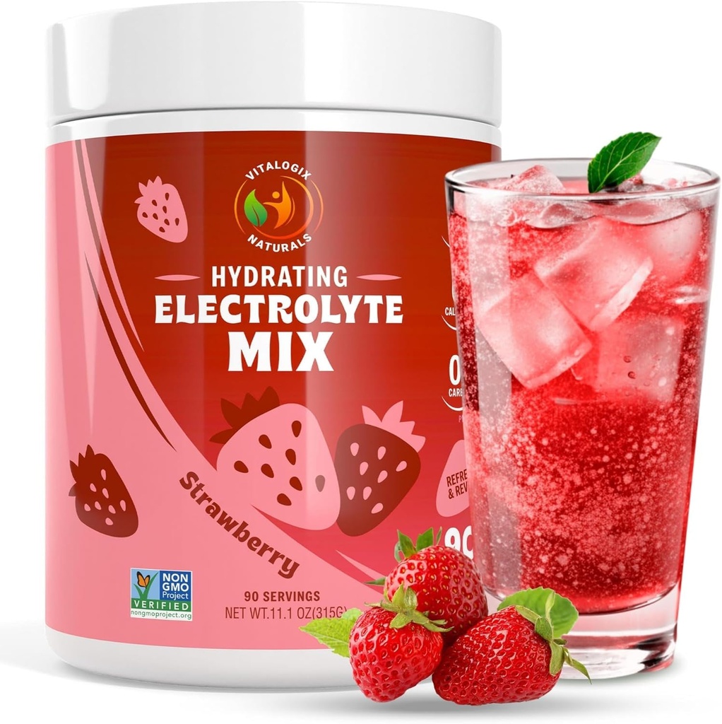 Elektrolytpulver - Zero Sugar Hydration Mix | 90 portioner | Keto, Vegan, Gluten-Free | Naturliga elektrolyter för muskelåterhämtning, energi och immunstöd | Strawberry smak | för löpare, kvinnor