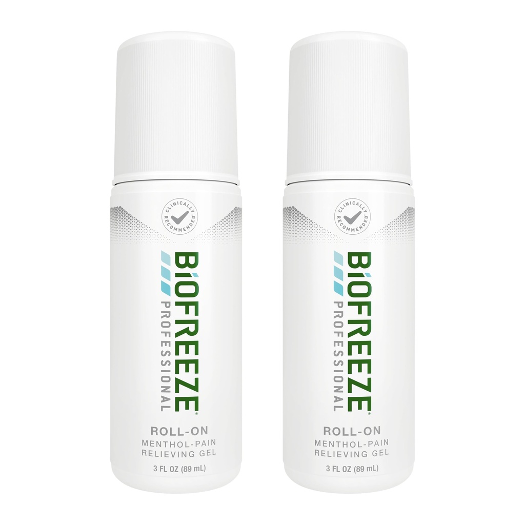 Biofreeze Professional Pain Relief Roll On för Knee, Neck, Hip, Joint & Shoulder, Simple Backache Pain Reliever, Sore Muscle Relief, Roll-On Menthol Gel 3 Fl Oz (Pack of 2)