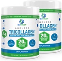 BioTrust Tri Collagen Powder - 3-in-1 Hydrolysed Collagen Peptides Powder (tyypit I, II, & III) - Grass Fed Collagen Protein Powder for Anti-Iging, Skin, Hiukset, Bone & Joint Health - Unmakuinen, 2-pakkaus
