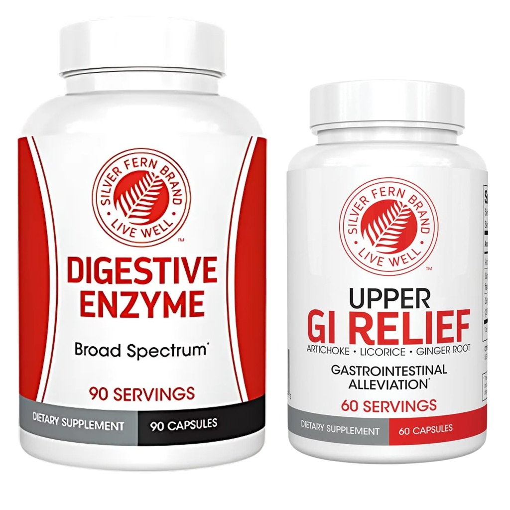 Hopea Fern Brand - Ylempi ja alempi GI Digestion Support Kit - GI Relief ja digestiivinen Enzymes Bundle