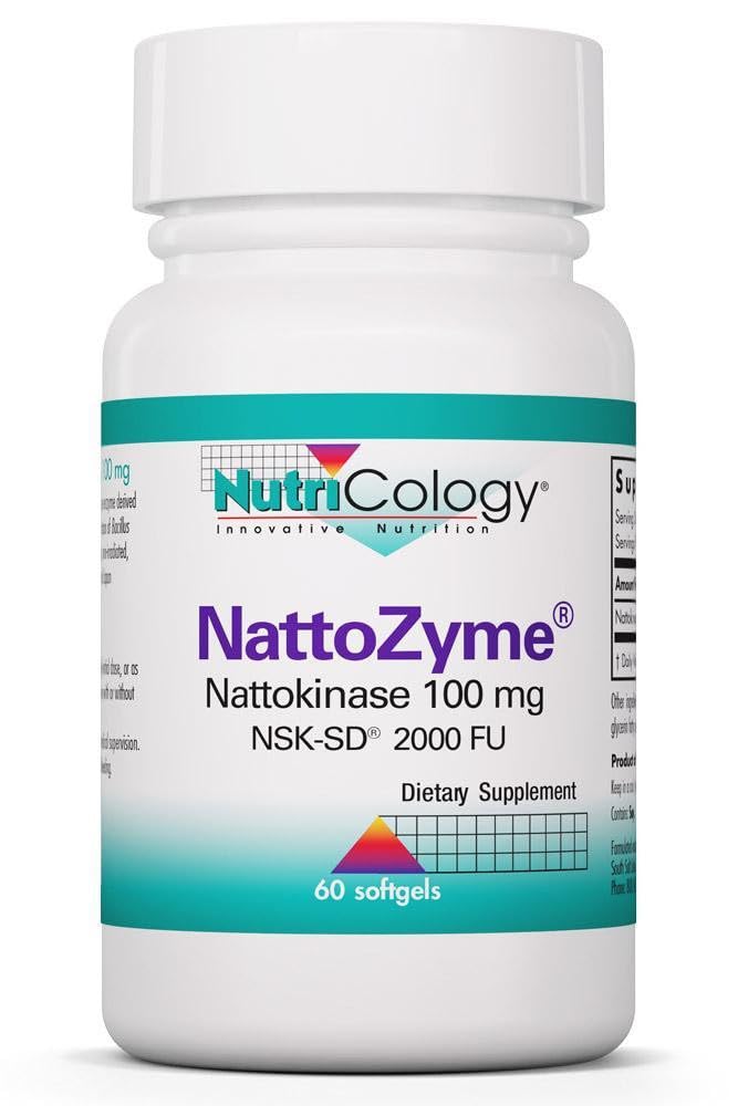 Nutricology NattoZyme - Nattokinase Supplement NSK-SD 2000 FU, 100mg, för män och kvinnor, Hypoallergenic, Formel för hjärtsupport - 60 Vegetariska Softgels