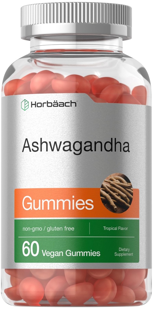 Horbäach Ashwagandha Gummies for Women and Miehet 60 Count Vegan, non-GMO, Gluteenittomat lisäravinteet