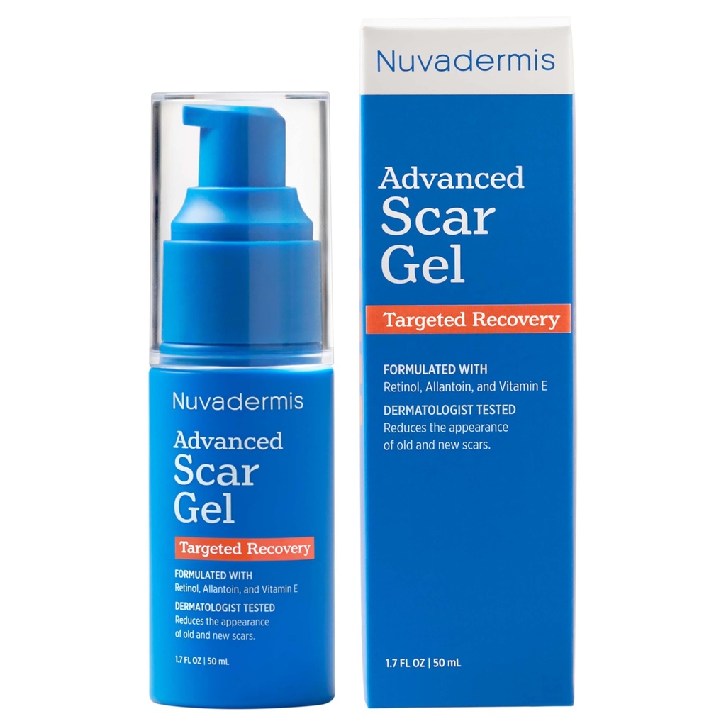 NUVADERMIS Silicone Scar Gel - 1,7 Fl Oz, Läpinäkyvä geeli - retinoli & E-vitamiini Formula Kirurgia arpi - C-jakso, vatsan turkki ja Keloid hoito