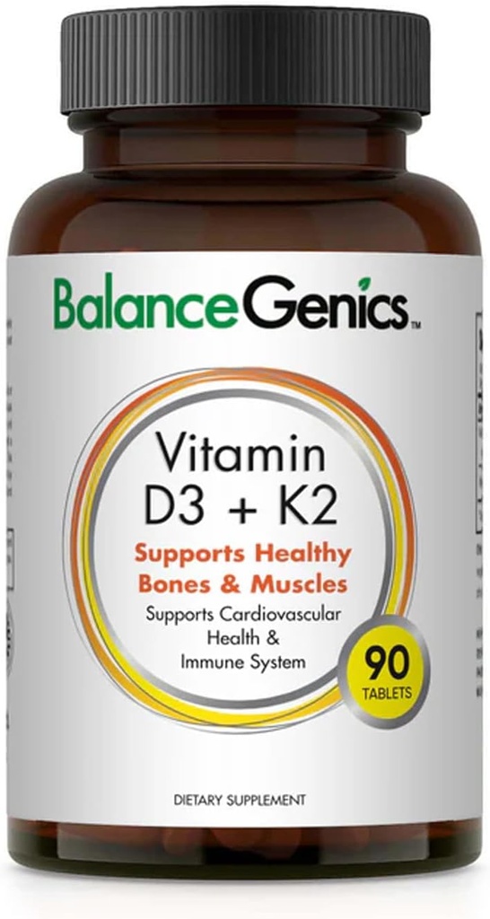 Vitamin D3 + K2 för hälsosamma ben och muskler - Kosttillskott stöder immunsystem, muskelfunktion och övergripande välbefinnande - Kalciumtillskott med organisk formel - 50mcg D3 & 75mcg K2