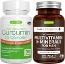 Multivitamin & Minerals för Män + Hög Absorption Curcumin C3 Complex, Vegan Bundle, Sustained Release Advanced Multivitamin + 300% Större Absorption Curcuminoids med Rapid Uptake, av Igennus