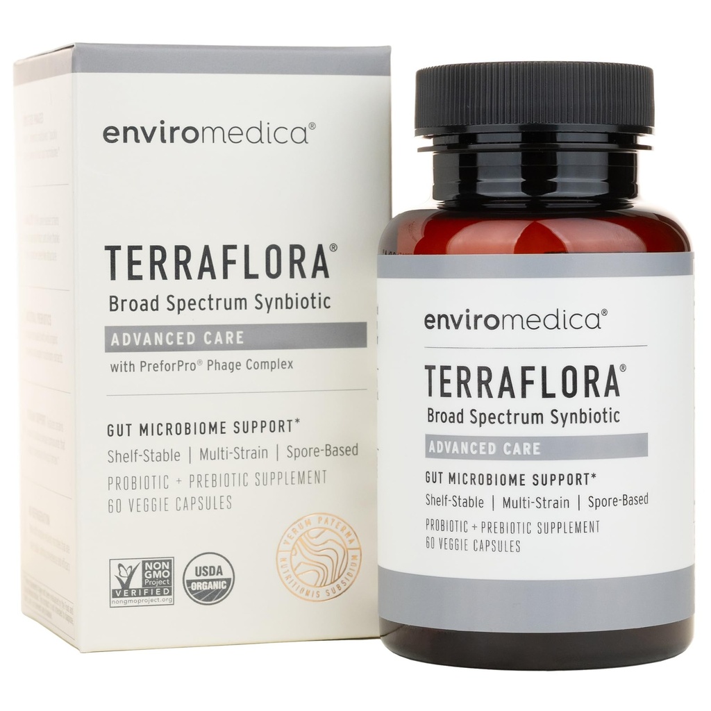 Terraflora Advanced Care Synbiotic - SBO Probiotic och Prebiotic, Digestive & Gut Health, Soil Based Spore Pre och Probiotika för kvinnor och män med Bacillus Coagulans, Subtilis, Vegan - 60 kapslar