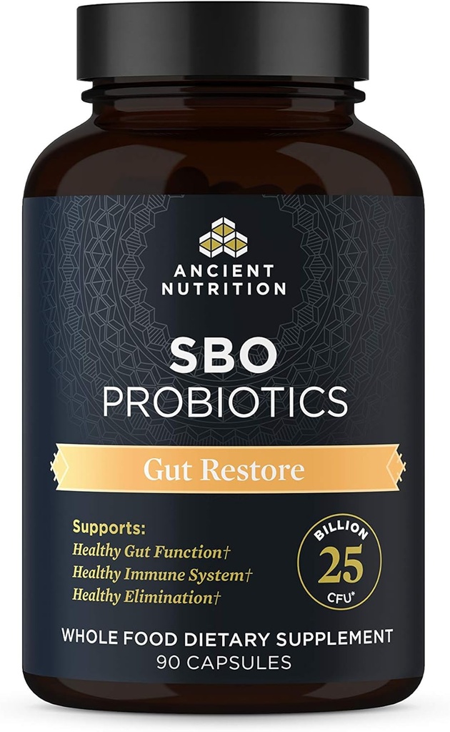 Antiikin ravitsemus Probiootit, SBO Probiootit Gut Restore 90 Ct, edistää Gut Health, Ruoansulatus-ja immuunituki, Gluteeniton, Superfoods Blend, 25 miljardia PMY * Per Serving, 90 kapselia