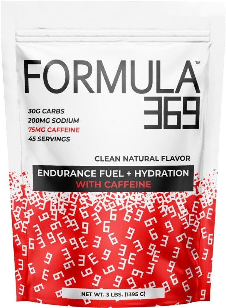 Formel 369 med koffein, uthållighet bränsledryck Mix, 3 pund väska med 45 portioner, 30 g kolhydrater och 75 mg koffein per portion, hög carb Mix med 1:1 Ratio Glucose till Fructose, Vegan, Gluten Free