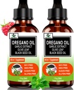 (2 pakkaus) Organic Oil of Oregano kanssa Musta siemenöljyä immuuni, Ruoansulatustuki & antioksidantti, w/Garlic Elderberry Seasonal Support 6X Imeytyminen Nestemäinen Oregano Drops