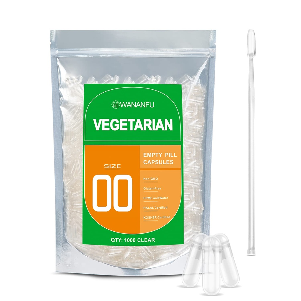 wananfun koko 00 Tyhjät kapselit Kasvissyöjä (1000 kreivi) Bundle Micro Lab Spoon, Tyhjennä Täytettävä kasvispilleri kapselit 00 tehdä omia lisäravinteita