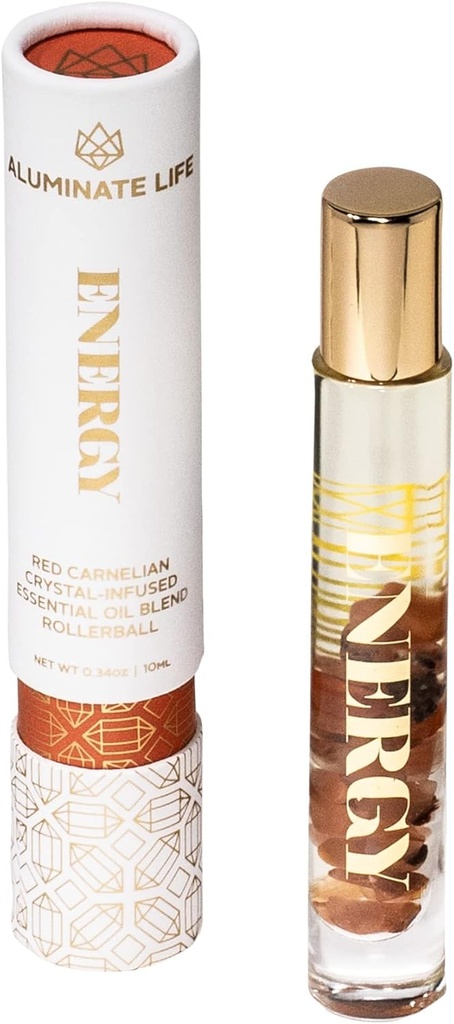 Essential Oil Rollerballs, .34 OZ, Energy - Red Carnelian Crystal Infused - Scents of Lemon, Grapefruit och Bergamot - Aromatherapy Roll On Oils, Skin Care, Massage