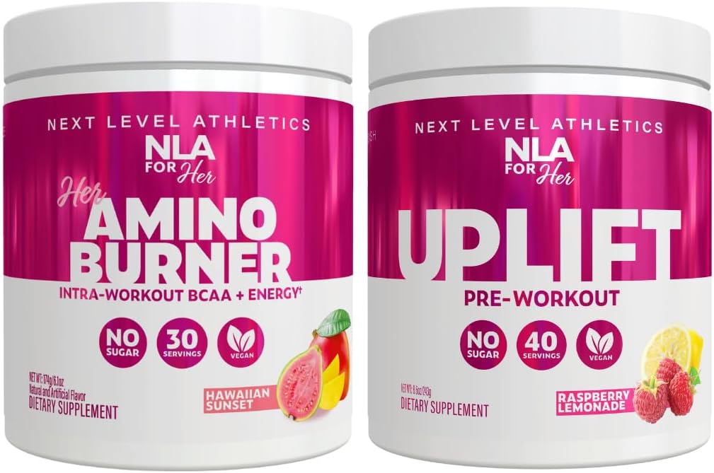 NLA hänen pre/Intra harjoitus pino (sisältää hänen termogeeninen Amino Havaijilainen Sunset ja Uplift Pre workout vadelma sitruunaa)