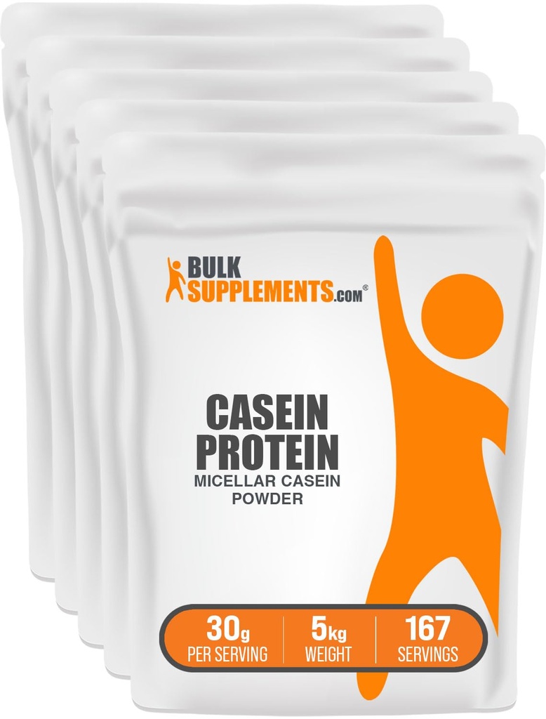 BulkSupplements.com Casein Protein Powder - Micellar Casein Powder, Slow Digesting Protein - makuamaton & Gluteeniton, 30g per tarjoilu, 1kg (2,2 lbs) (Pack of 5)