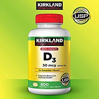 Kirkland Allekirjoitus Odota enemmän extra vahvuus D3 50 mikrog, 600 Softgels