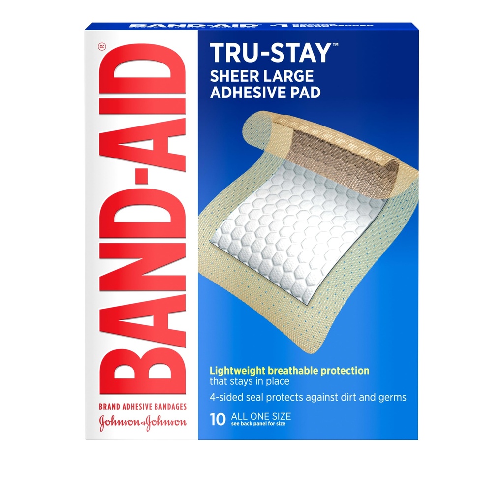Band-Aid tuotemerkki Tru-Stay kiinnitystyynyt, Steriili sukkanauhat ensiapuun ja haavojen hoitoon, pad covers & suojaa pieniä haavoja, scrapes & Burns, Kevyt, suuri koko, 10