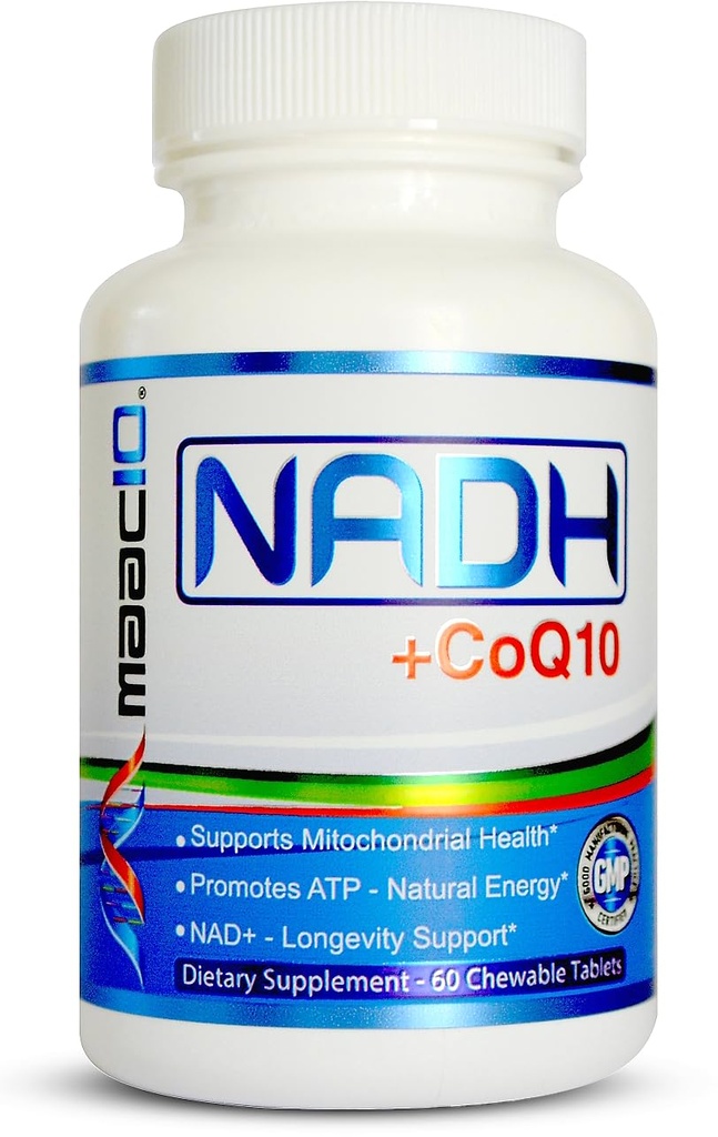 MAAC10 NADH + CoQ10 Supplement | Great Tasting Chewable Tablets | 50mg PANMOL® NADH + 100mg CoQ10 | för Trötthet, energi och mental fokus | NAD + Supplement (60 tabletter 2 per portion)