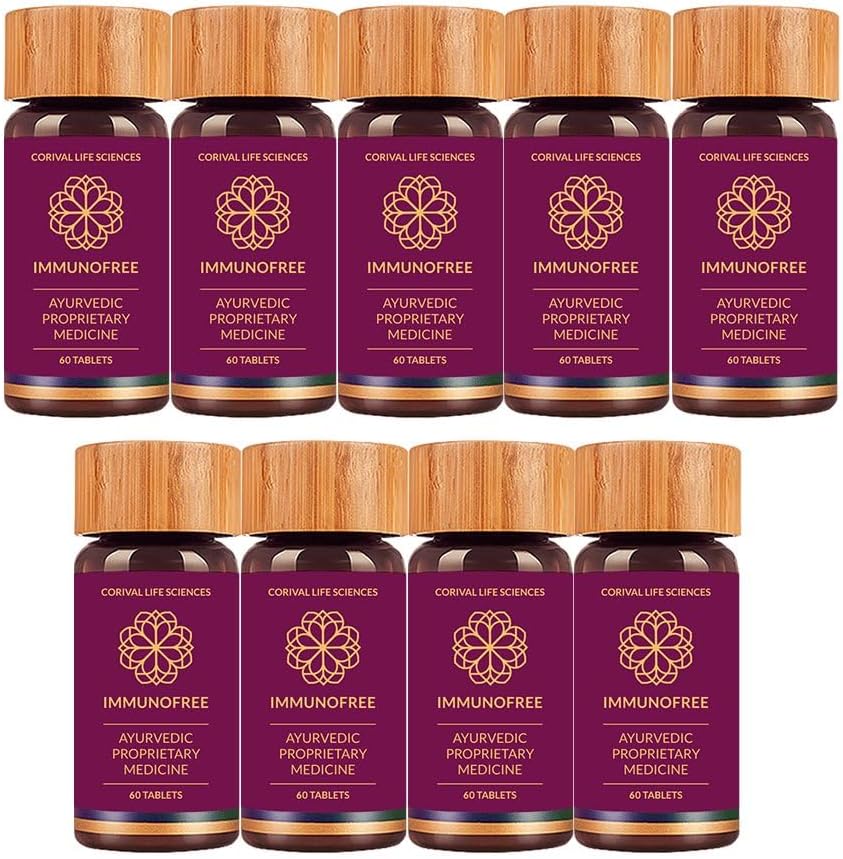 Biogetica Immunofree Herbal Supplement for Immune Support - Natural Potent Blend of Tulsi, Kalmegh, Yashtimadhu & Giloy för Immune Boost - 100% Vegan - 60 tabletter-paket med 9