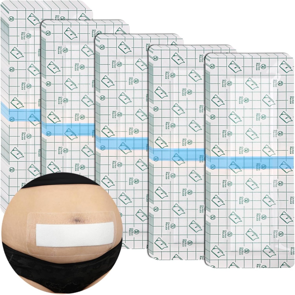 C-Section Vattentät Abdominal Incision Bandages Post Hysterectomy Tummy Tuck Shower Protector Scar Cover med Skyddande Pad Patches Island Dressing Tapes Large Wound Care Supplies 4x10 Pack 25