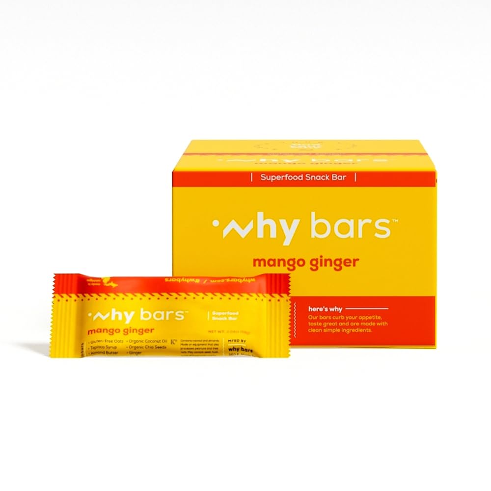 Miksi baareja, proteiinipatukat, Mango Inkivääri, 2.04 Ounce Bars (Pakki 12 proteiinipatukkaa) - Proteiinipatukka Superruoka, Gluteeniton, Ei GMO, Organic, Vegaani, Yksinkertainen ainesosat