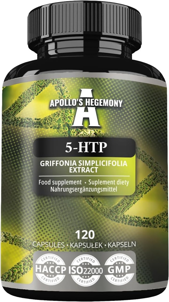 5- HTP 150 mg per kapseli - 120 vegan kapselia - 4 kuukauden tarjonta - Griffonia simplicifolia Seed Extract - parantaa mielialaa ja hyvinvointia - ravintolisä Apollon Hegemonia