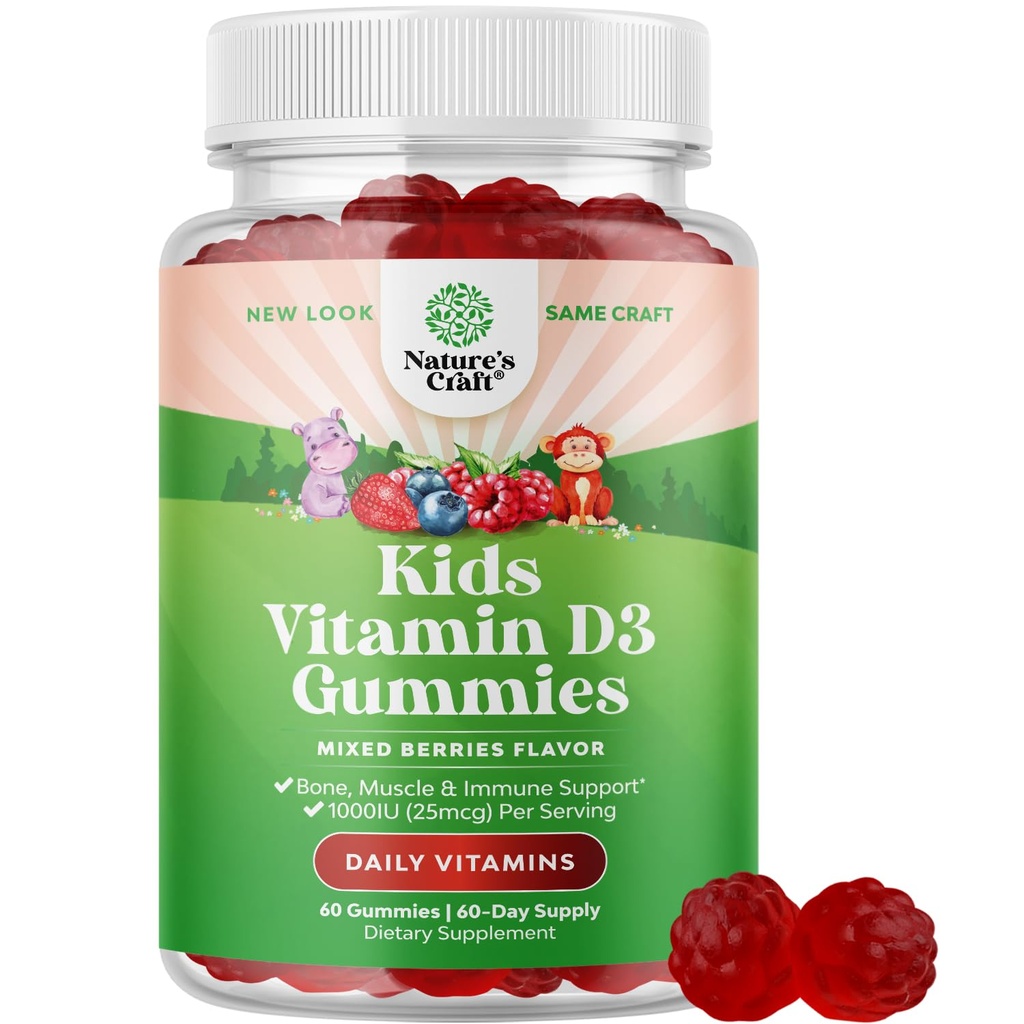 Pureskeltava D-vitamiini Gummies lapsille - herkullinen D-vitamiini 1000 IU per tarjoilu - Toddlers Immuuni tuki Gummies - Marjat Maustettu täydentää luut terveys ja lihakset - liivate vapaa - 60 Chews