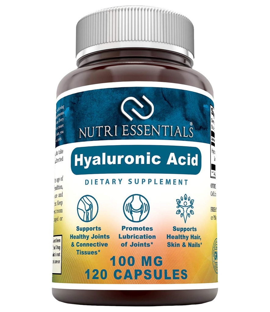 Hyaluronihappo Ravintolisä - 100 mg 120 kapselia (ei-GMO) - Parhaat lisäravinteet Yhteinen terveys, ihonhoito ja enemmän *