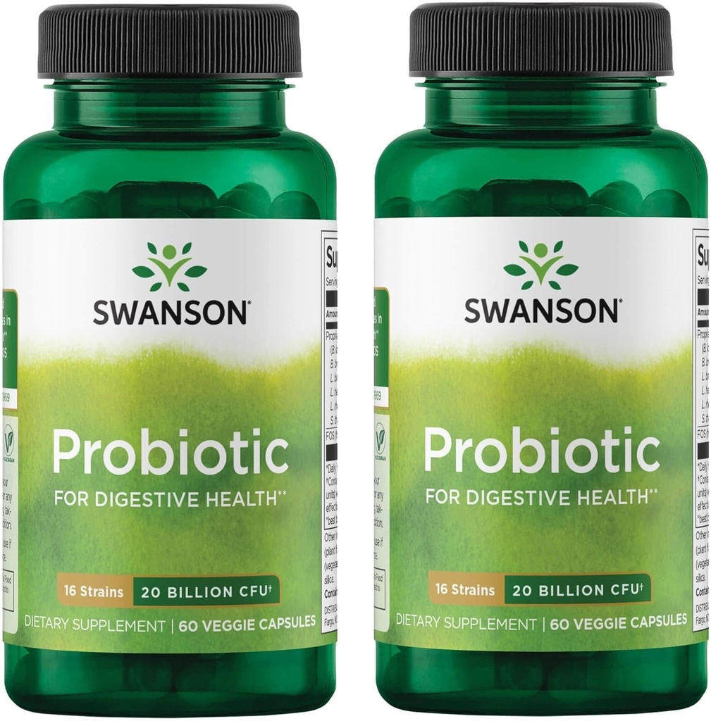 Swanson Probiootti Dgestive Health GI Tract Immune Tuki 20 miljardia PMY Prebiootti FOS 60 kasviskapselit (Caps) (2 pakkaus)