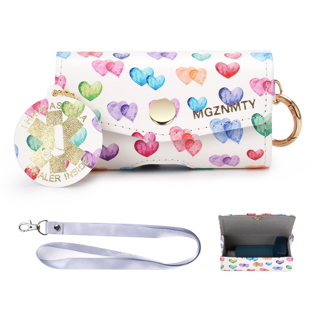 MGZNMTY Astma-inhalaattori tapauksessa, kuljettaa ja matkustaa tapaus Yhteensopiva Kätevä inhalaattori aikuisille ja lapsille (ONLY CASE) (Raining Hearts)