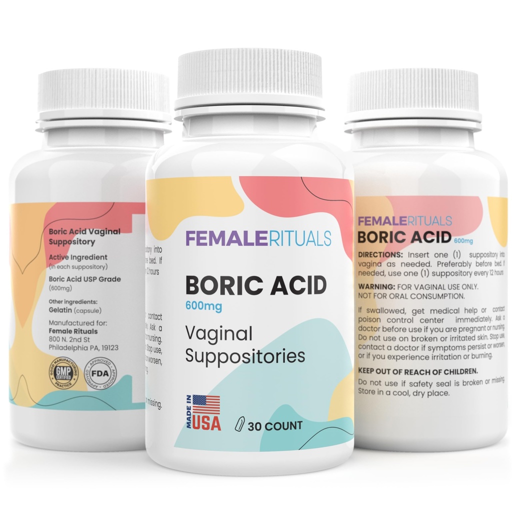 Boorihappo Suppositories for Women 600mg 30 Pack - Odor & Jeast Solution Boric Acid Supplore - Vaginal Supplore for PH Balance & Vaginal Health - Vaginitis Solution for Women