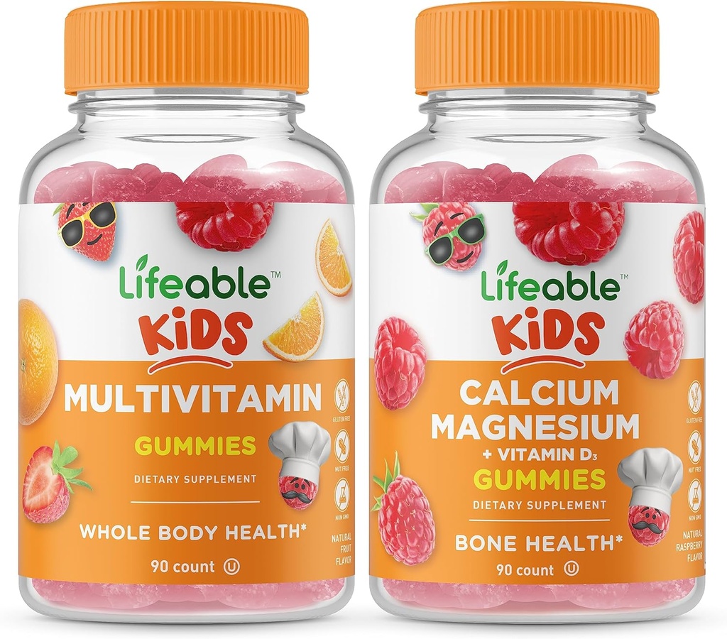 Elävät monivitamiini lapset + kalsium Magnesium Lapset, Gummies Bundle - Suuri maku, vitamiini täydentää, gluteeniton, GMO vapaa, purukumi